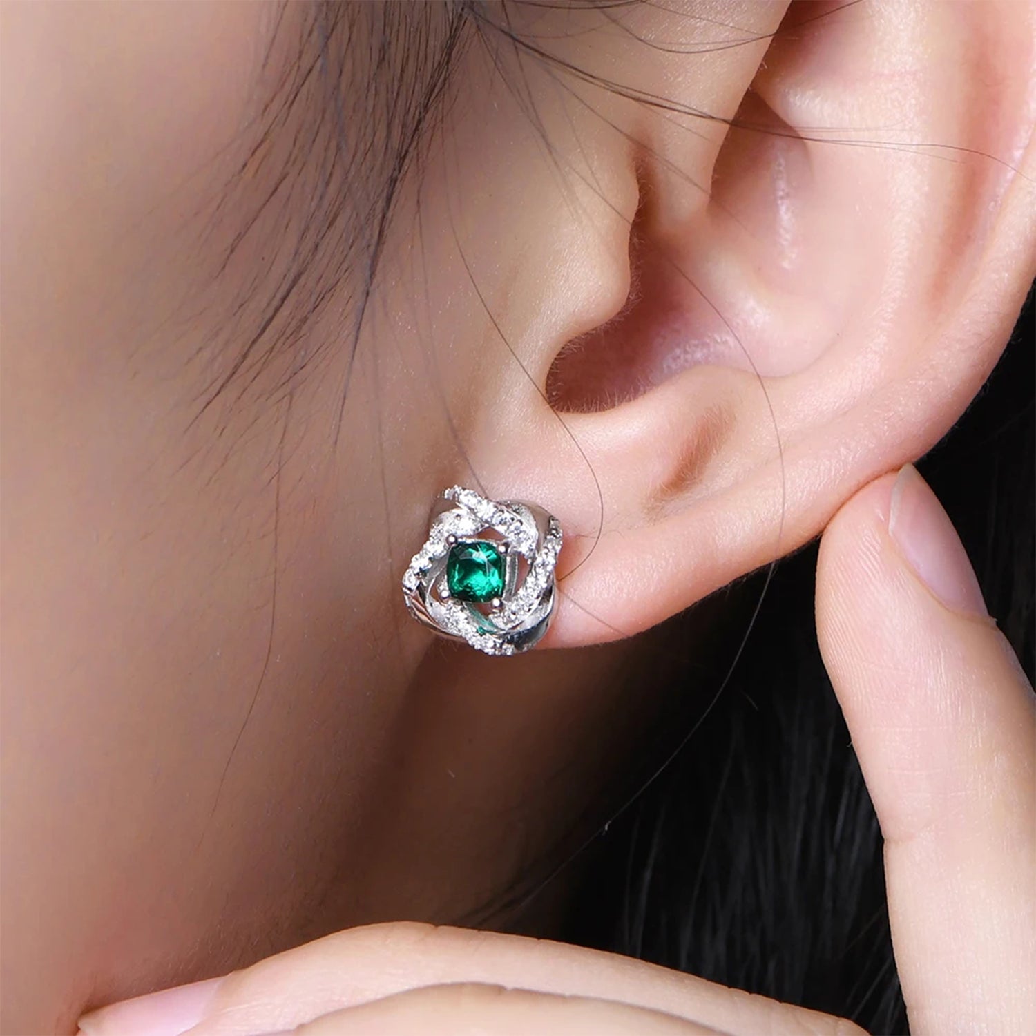 Cushion Emerald Elegance Stud Earrings